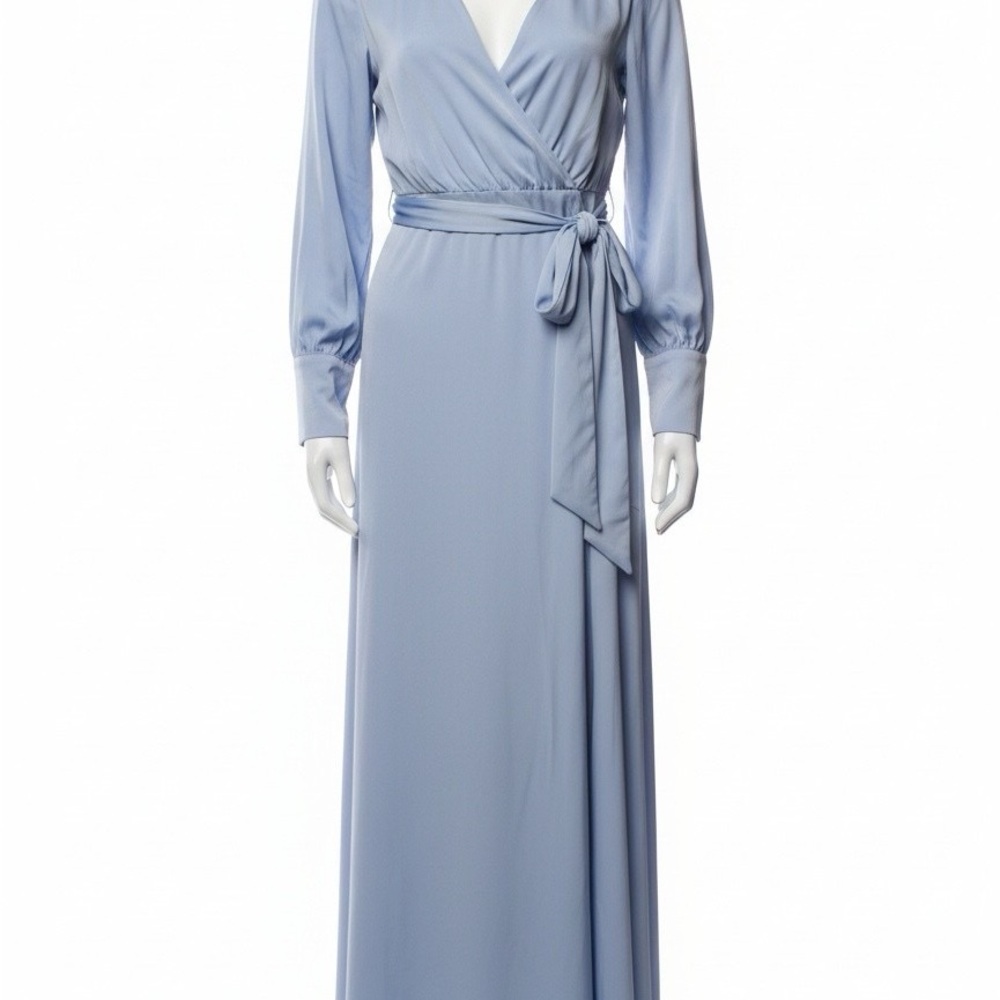 Eloquii Sky Blue Long Sleeve Maxi Dress with off centered left split. NWT